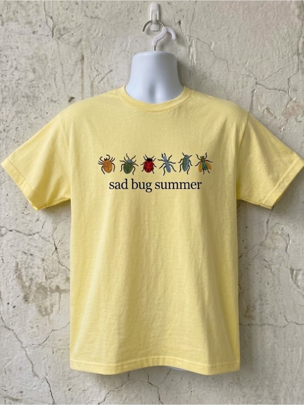 Sad Bug Summer Graphic Tee Yellow Insect Print Unisex Shirt